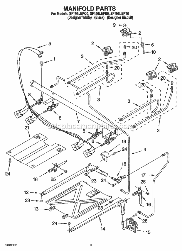 Whirlpool SF196LEPQ0 Freestanding Gas Range Manifold Parts Diagram