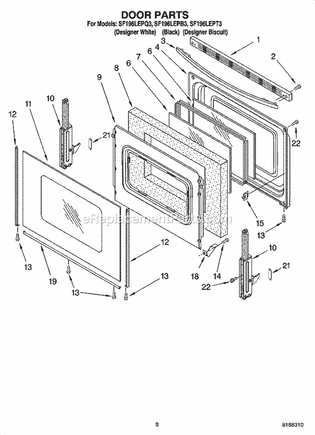 Whirlpool SF196LEPQ3 Freestanding Gas Range Door Parts, Optional Parts Diagram