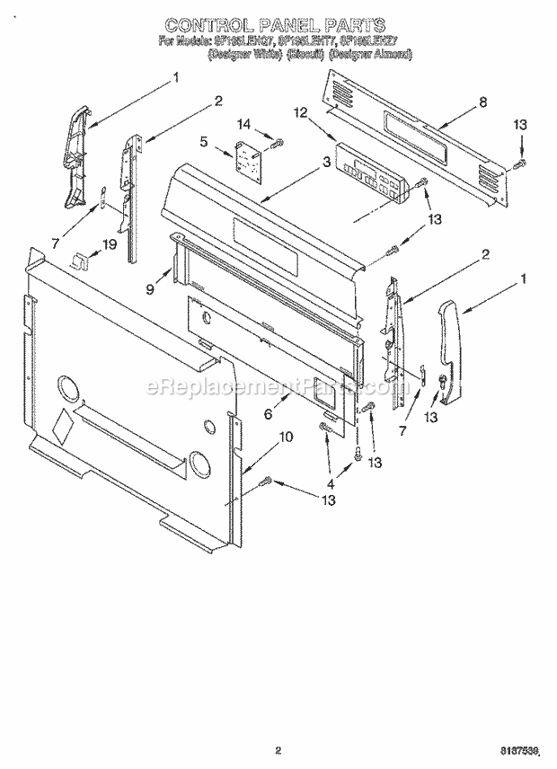 Whirlpool SF197LEHT7 Freestanding Gas Range Control Panel Diagram