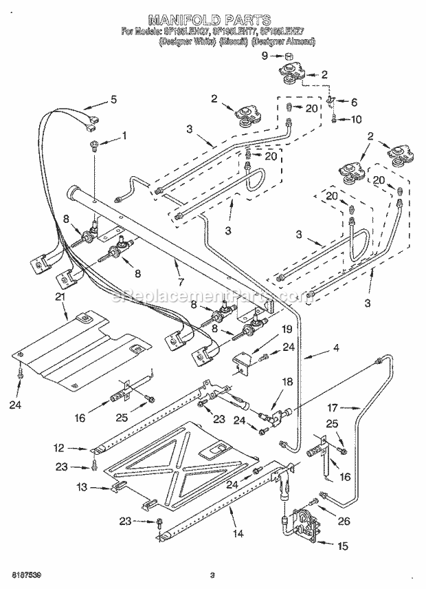 Whirlpool SF197LEHT7 Freestanding Gas Range Manifold Diagram