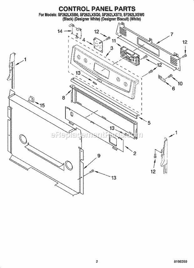 Whirlpool SF262LXSB0 Freestanding Gas Range Control Panel Parts Diagram