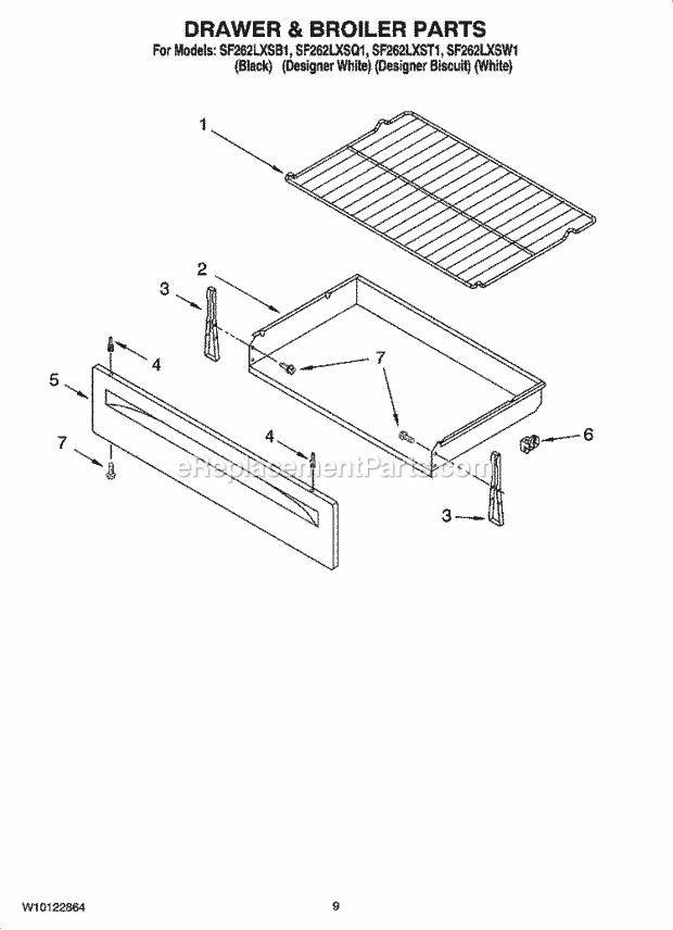 Whirlpool SF262LXSB1 Freestanding Gas Range Drawer & Broiler Parts, Optional Parts Diagram