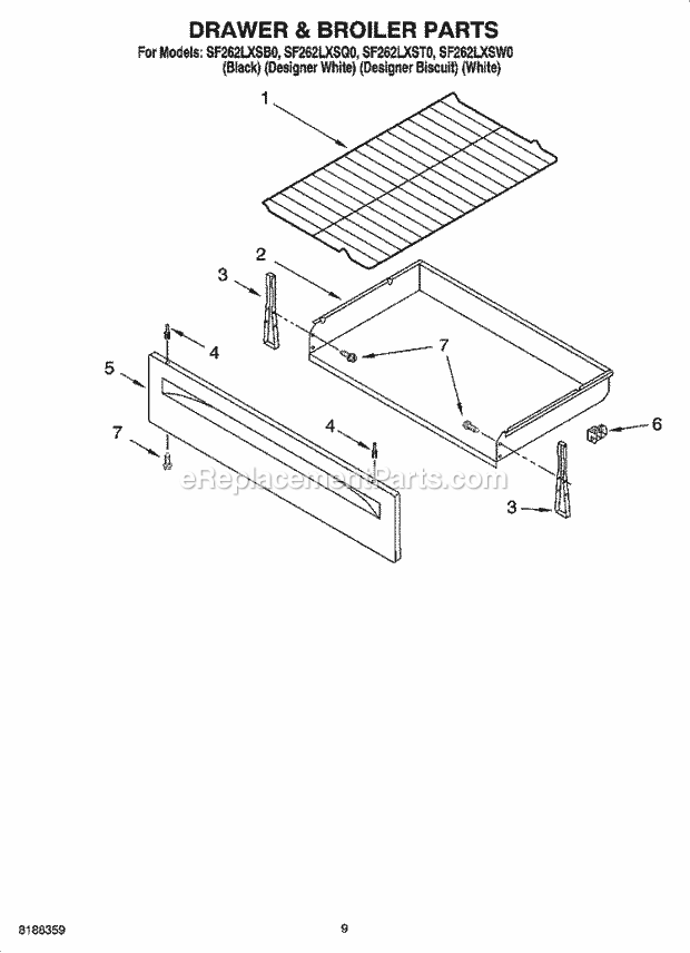 Whirlpool SF262LXST0 Freestanding Gas Range Drawer & Broiler Parts, Optional Parts Diagram