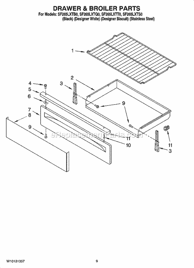 Whirlpool SF265LXTB0 Freestanding Gas Range Drawer & Broiler Parts, Optional Parts (Not Included) Diagram