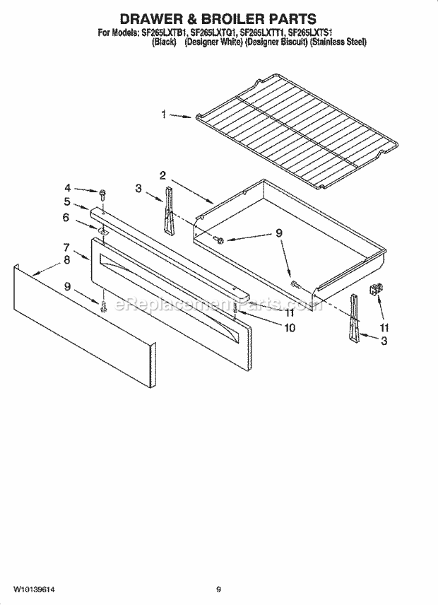 Whirlpool SF265LXTB1 Freestanding Gas Range Drawer & Broiler Parts, Optional Parts (Not Included) Diagram