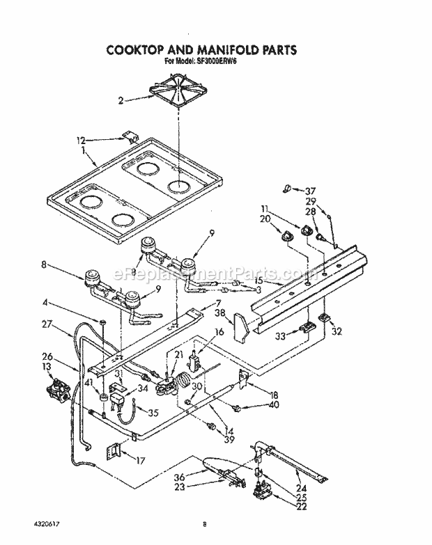 Whirlpool SF3000ERN6 Gas Range Cooktop and Manifold, Lit/Optional Diagram