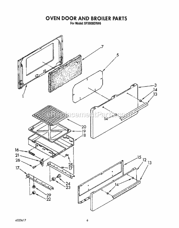 Whirlpool SF3000ERN6 Gas Range Oven Door and Broiler Diagram