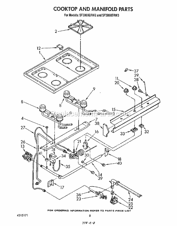 Whirlpool SF3000ERW2 Gas Range Cooktop and Manifold , Lit/Optional Diagram