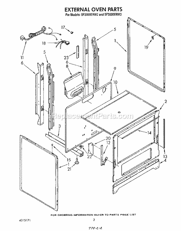 Whirlpool SF3000ERW2 Gas Range External Oven Diagram