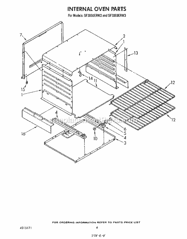 Whirlpool SF3000ERW2 Gas Range Internal Oven Diagram