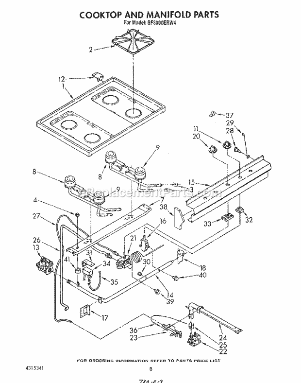 Whirlpool SF3000ERW4 Gas Range Cook Top and Manifold , Lit/Optional Diagram