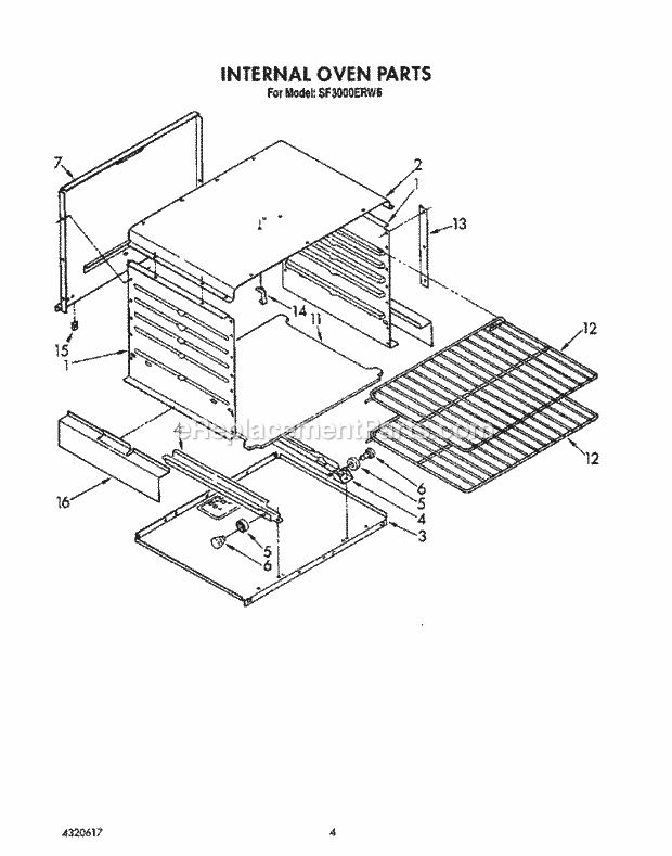 Whirlpool SF3000ERW6 Gas Range Internal Oven Diagram