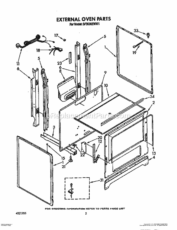 Whirlpool SF3000EWW1 Gas Range External Oven Diagram