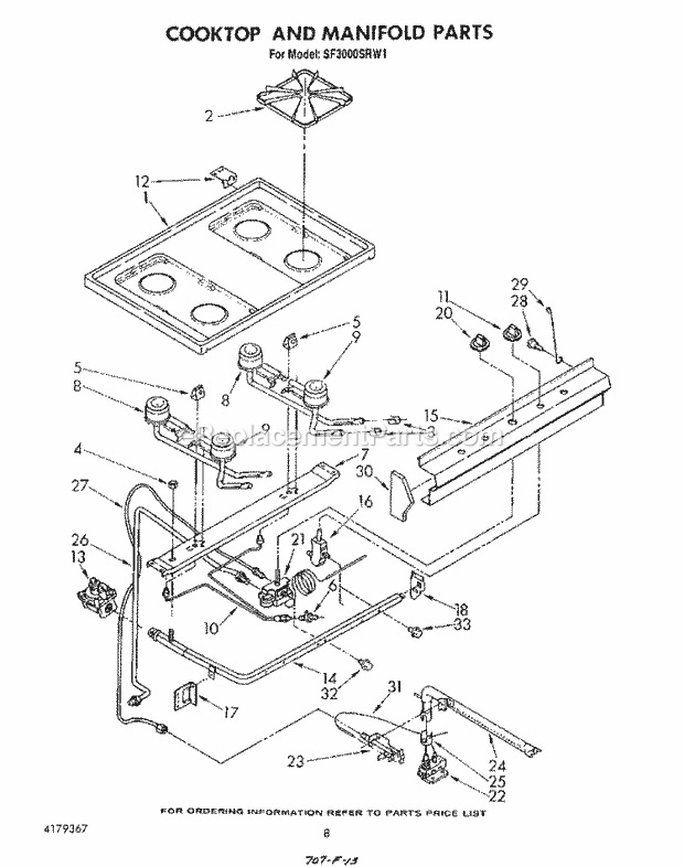 Whirlpool SF3000SRW1 Gas Range Cooktop and Manifold , Literature and Optional Diagram