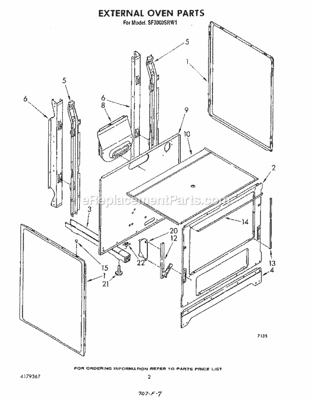 Whirlpool SF3000SRW1 Gas Range External Oven Diagram