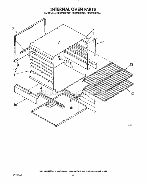 Whirlpool SF3000SRW2 Gas Range Internal Oven Diagram