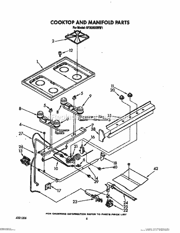 Whirlpool SF3000SWW1 Gas Range Cooktop and Manifold, Lit/Optional Diagram