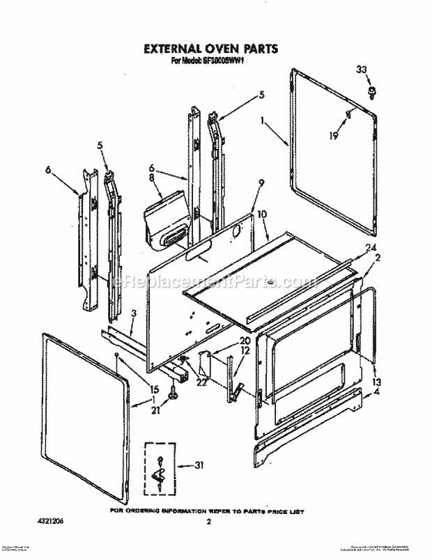 Whirlpool SF3000SWW1 Gas Range External Oven Diagram