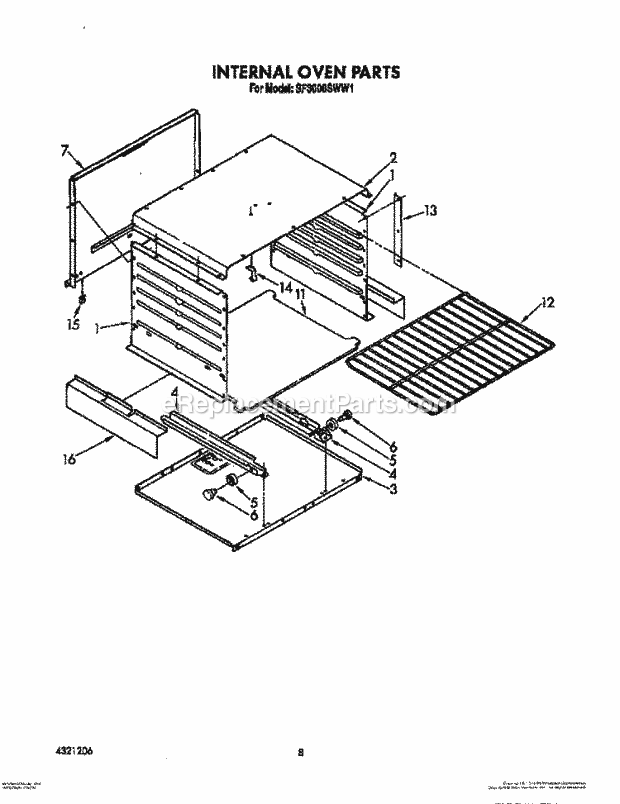 Whirlpool SF3000SWW1 Gas Range Internal Oven Diagram