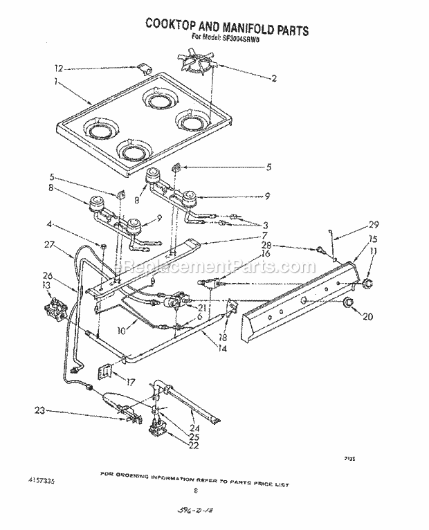 Whirlpool SF3004SRW0 Gas Range Cooktop and Manifold , Literature and Optional Diagram