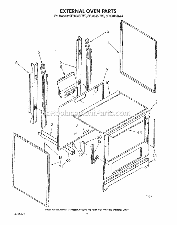 Whirlpool SF3004SRW3 Gas Range External Oven Diagram