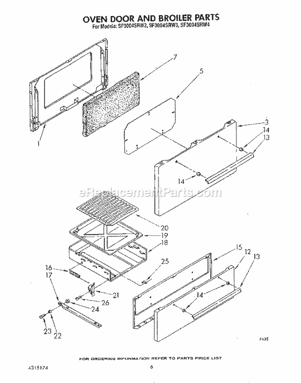 Whirlpool SF3004SRW3 Gas Range Oven Door and Broiler Diagram