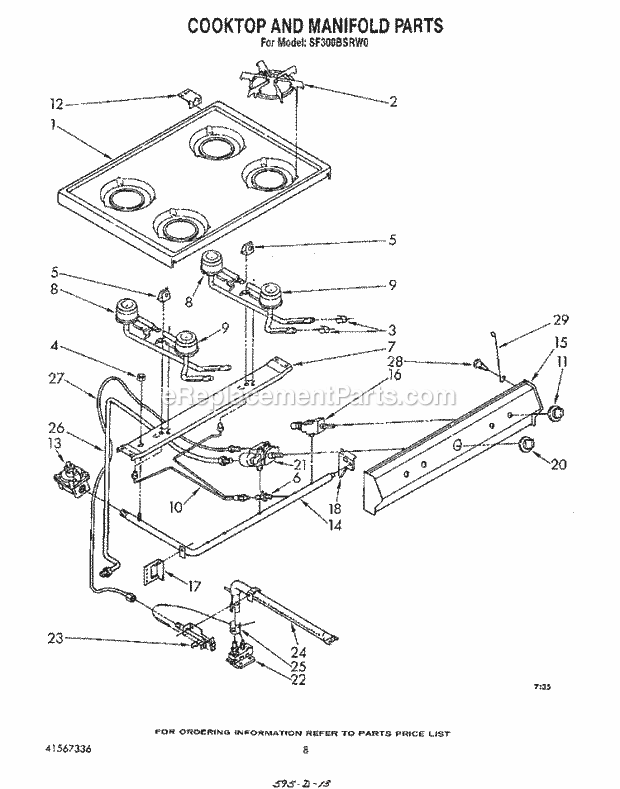 Whirlpool SF300BSRW0 Gas Range Cooktop and Manifold , Literature and Optional Diagram