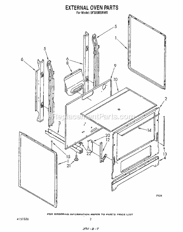 Whirlpool SF300BSRW0 Gas Range External Oven Diagram