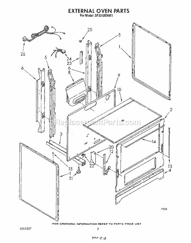 Whirlpool SF301BERW1 Gas Range External Oven Diagram