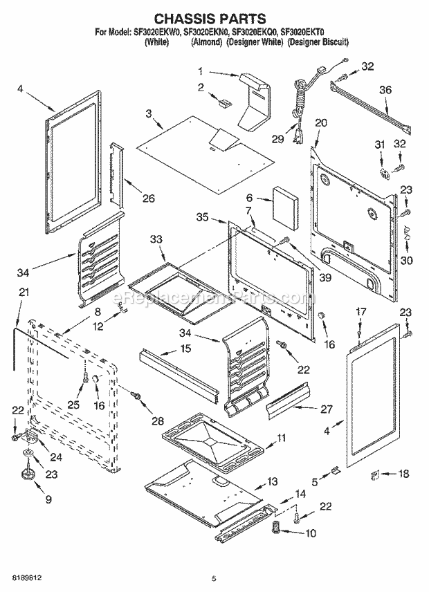 Whirlpool SF3020EKN0 Freestanding Gas Range Chassis Diagram