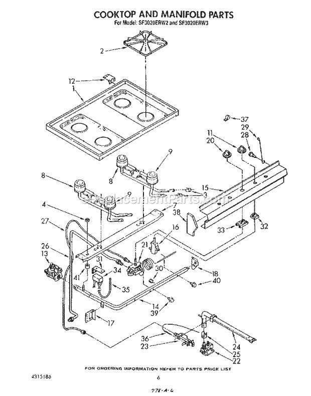 Whirlpool SF3020ERW2 Gas Range Cook Top and Manifold , Literature Diagram