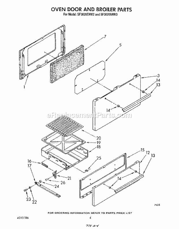 Whirlpool SF3020ERW2 Gas Range Oven Door and Broiler Diagram