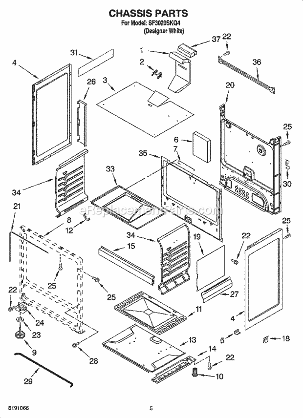 Whirlpool SF3020SKQ4 Freestanding Gas Range Chassis Parts Diagram