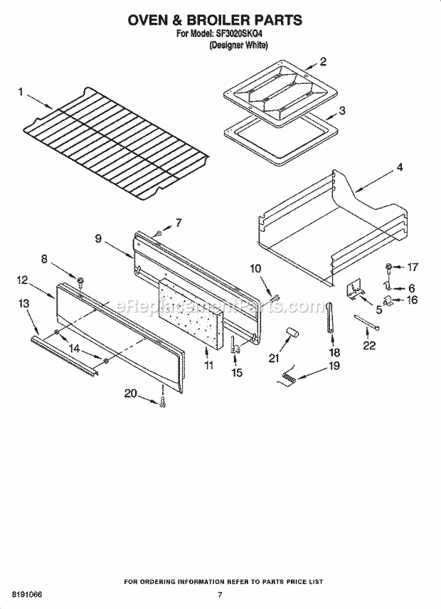 Whirlpool SF3020SKQ4 Freestanding Gas Range Oven & Broiler Parts Diagram