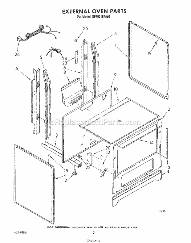 Whirlpool SF3021ERW0 Gas Range External Oven Diagram