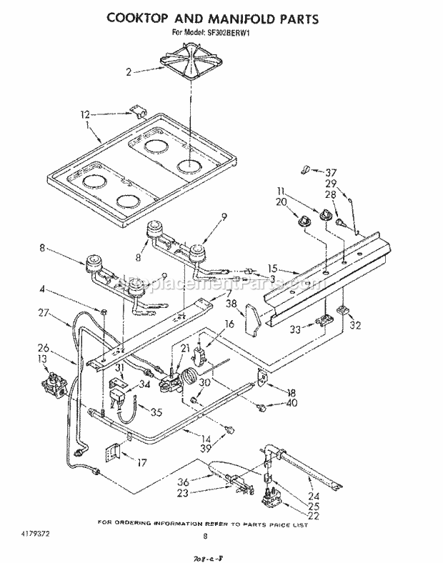 Whirlpool SF302BERW1 Gas Range Cooktop and Manifold , Literature and Optional Diagram