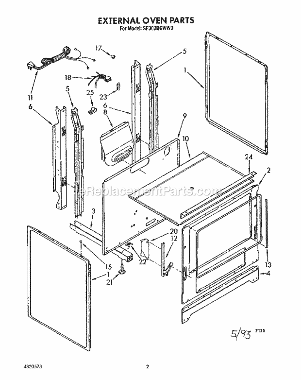 Whirlpool SF302BEWW0 Gas Range External Oven Diagram