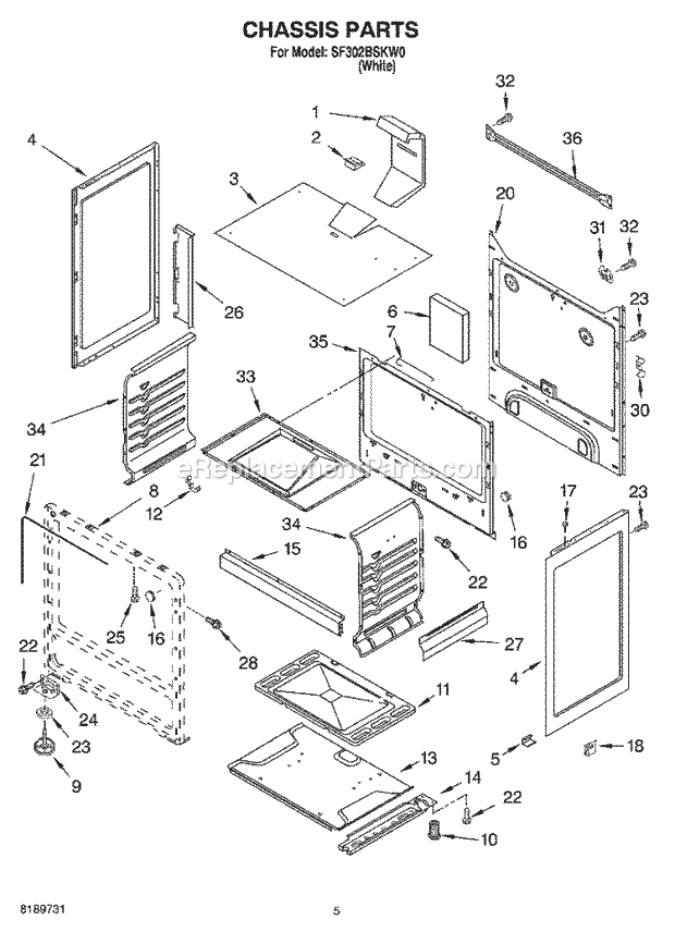 Whirlpool SF302BSKW0 Freestanding Gas Range Chassis Diagram