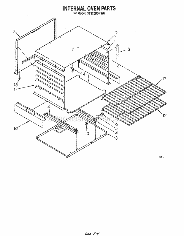 Whirlpool SF302BSRW0 Gas Range Internal Oven Diagram