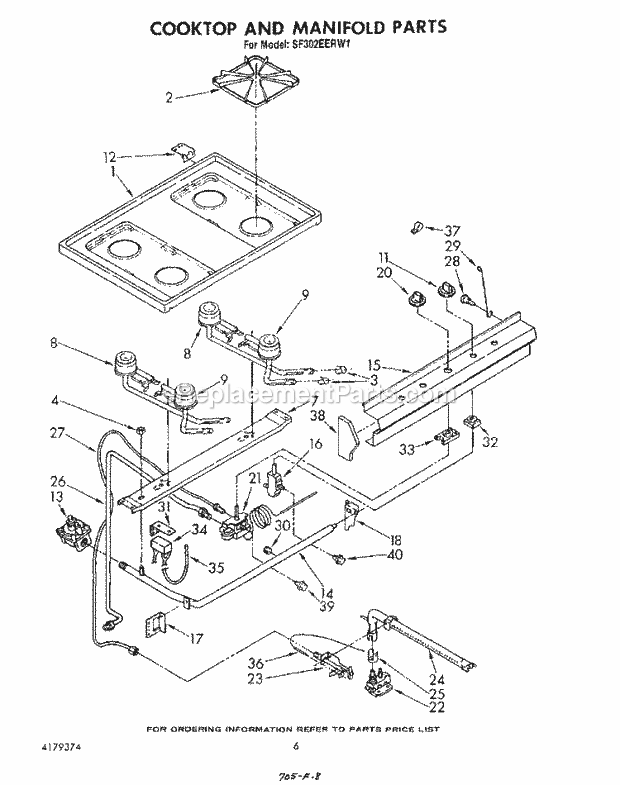 Whirlpool SF302EERW1 Gas Range Cooktop and Manifold , Literature A Diagram