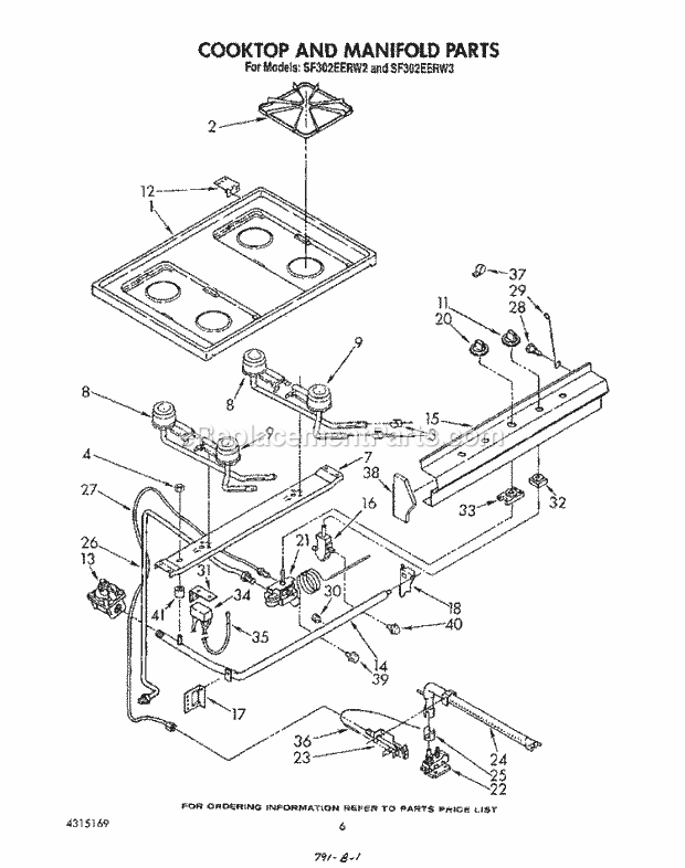 Whirlpool SF302EERW2 Gas Range Cooktop and Manifold , Literature A Diagram