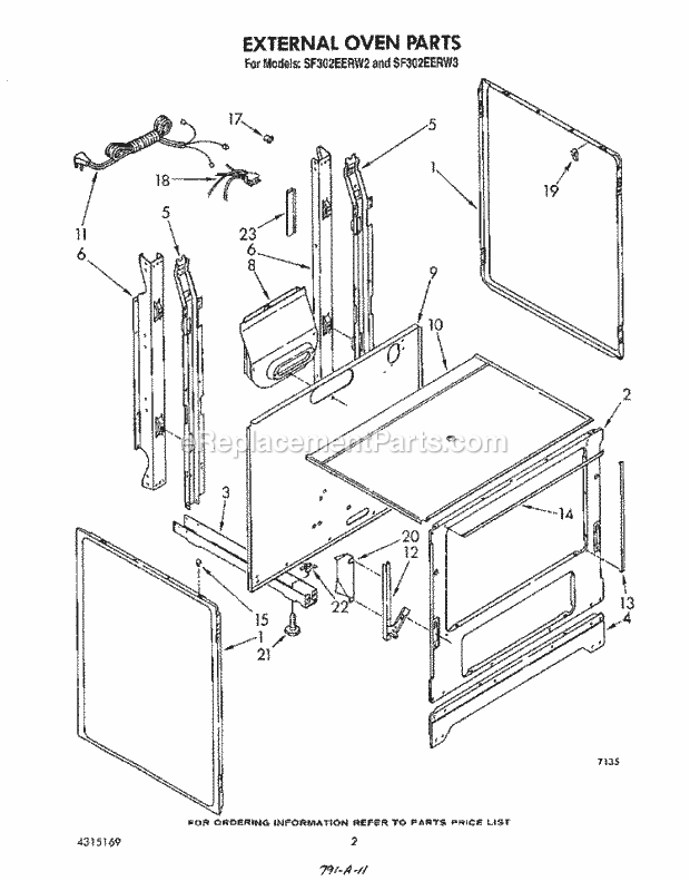 Whirlpool SF302EERW2 Gas Range External Oven Diagram