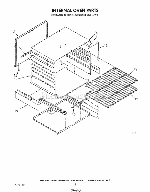 Whirlpool SF302EERW2 Gas Range Internal Oven Diagram