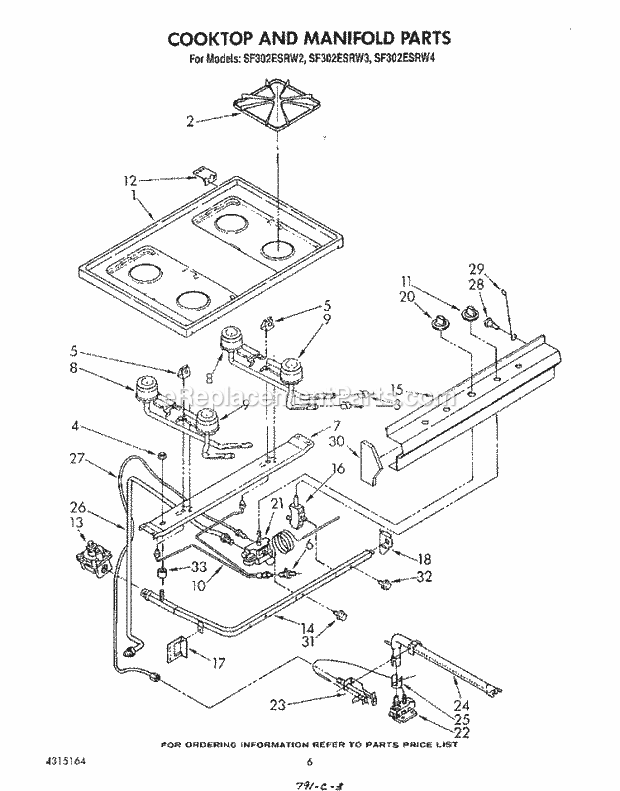 Whirlpool SF302ESRW2 Gas Range Cooktop and Manifold , Literature A Diagram