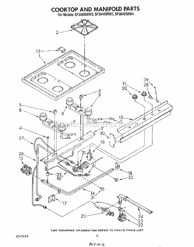 Whirlpool SF3040SRW4 Gas Range Cooktop and Manifold , Literature A Diagram