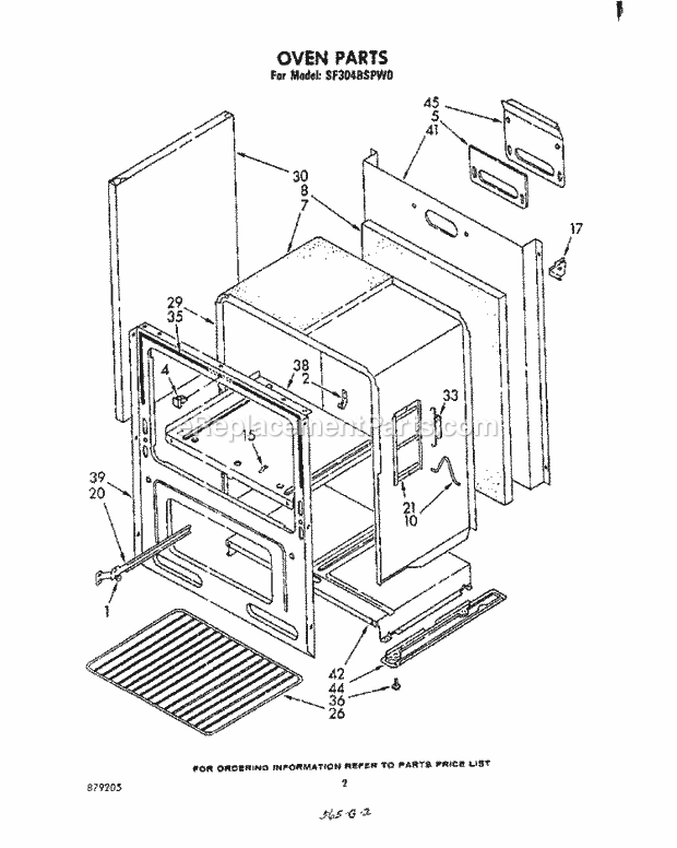 Whirlpool SF304BSPW0 Gas Range Oven , Literature Diagram