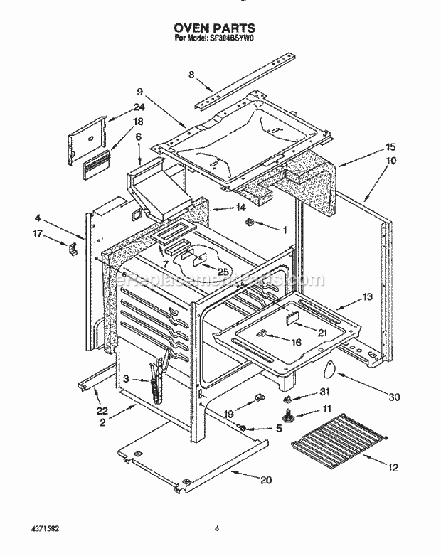 Whirlpool SF304BSYW0 Gas Range Oven Diagram