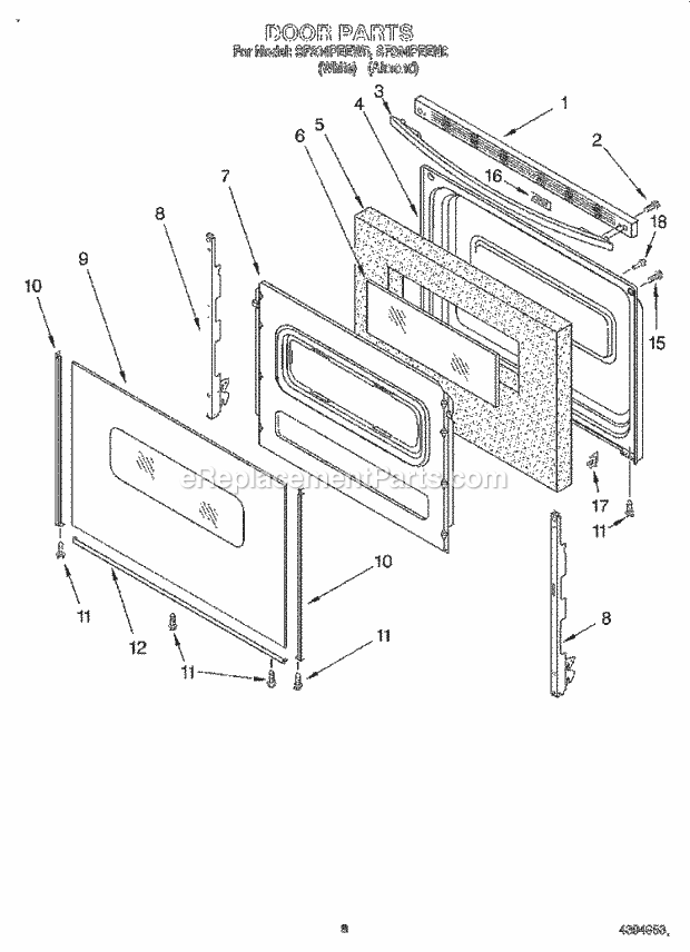 Whirlpool SF304PEEN0 Gas Range and Oven Door, Lit/Optional Diagram