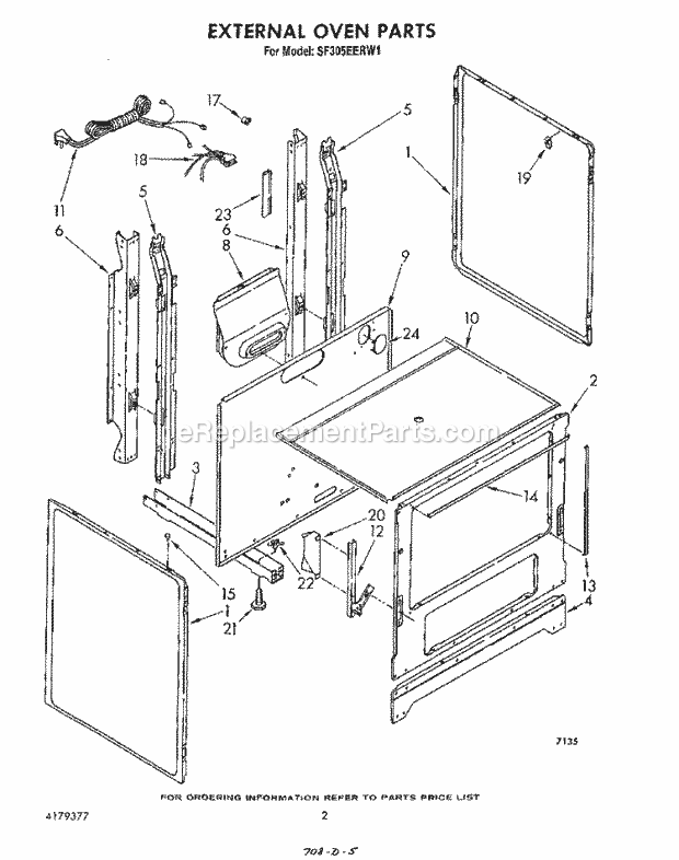 Whirlpool SF305EERW1 Gas Range External Oven Diagram