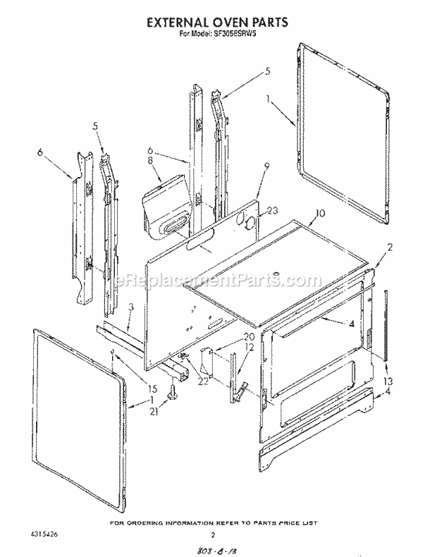 Whirlpool SF305ESRW5 Gas Range External Oven Diagram